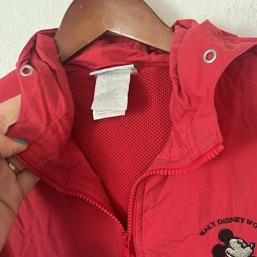 DISNEY PARKS Vintage Red Hooded Windbreaker Zip Up Jacket - Picture 4 of 5